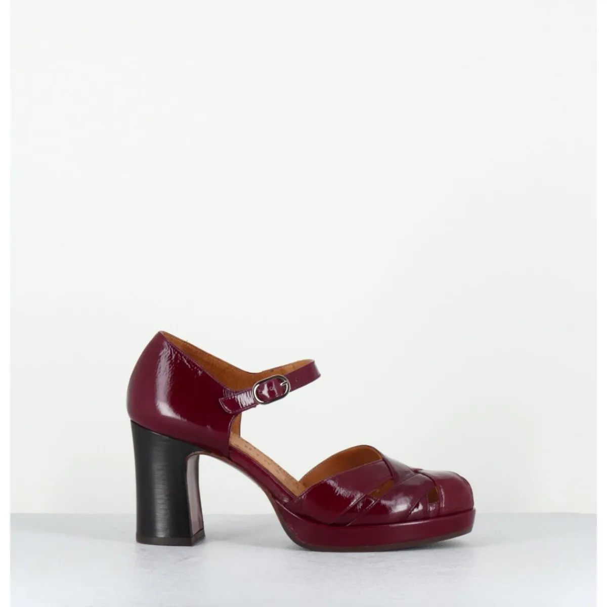 Chaussures^CHIE MIHARA Babies à talon en cuir vernis x ajouré - DEMIN SUCRE GRANATE BORDEAU