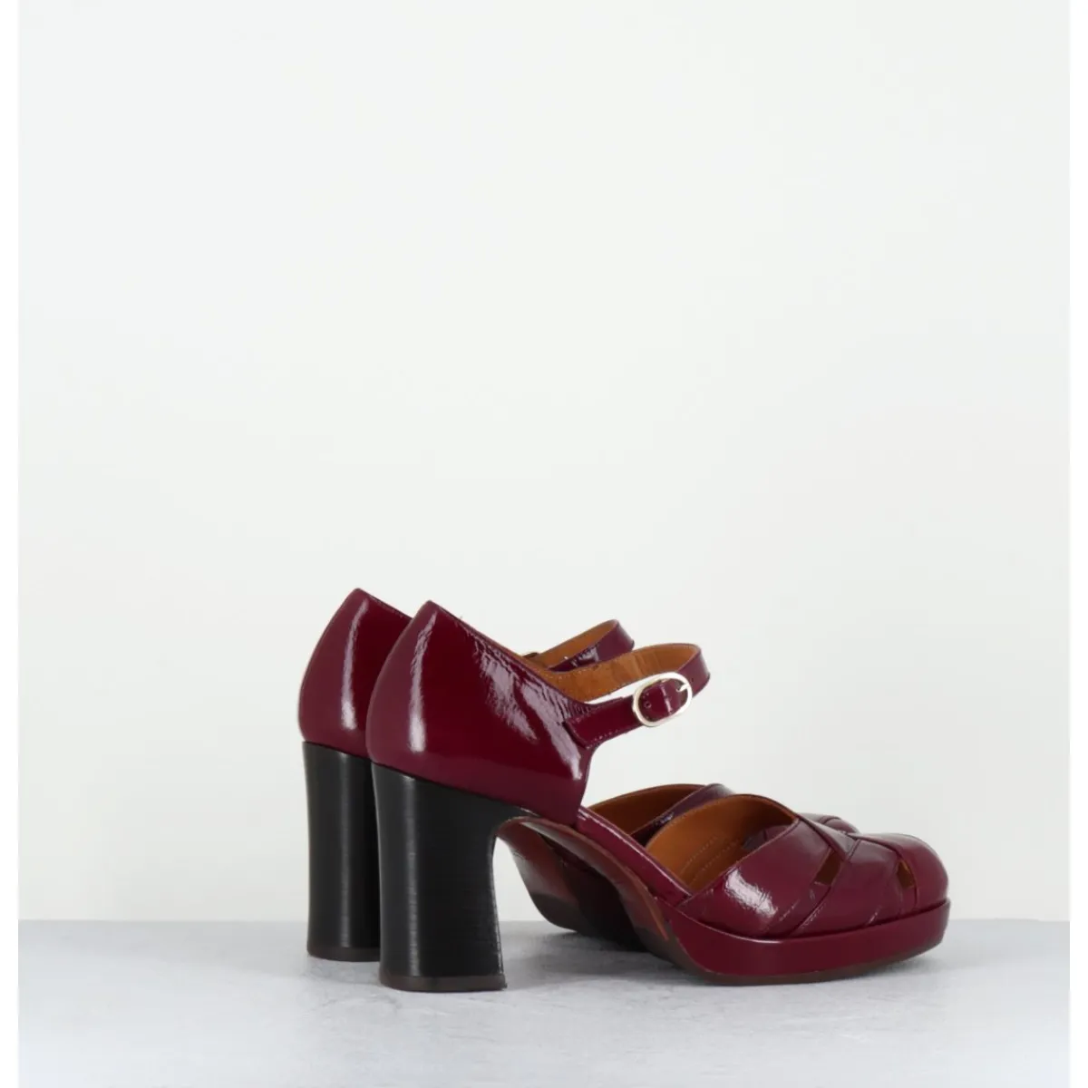 Chaussures^CHIE MIHARA Babies à talon en cuir vernis x ajouré - DEMIN SUCRE GRANATE BORDEAU