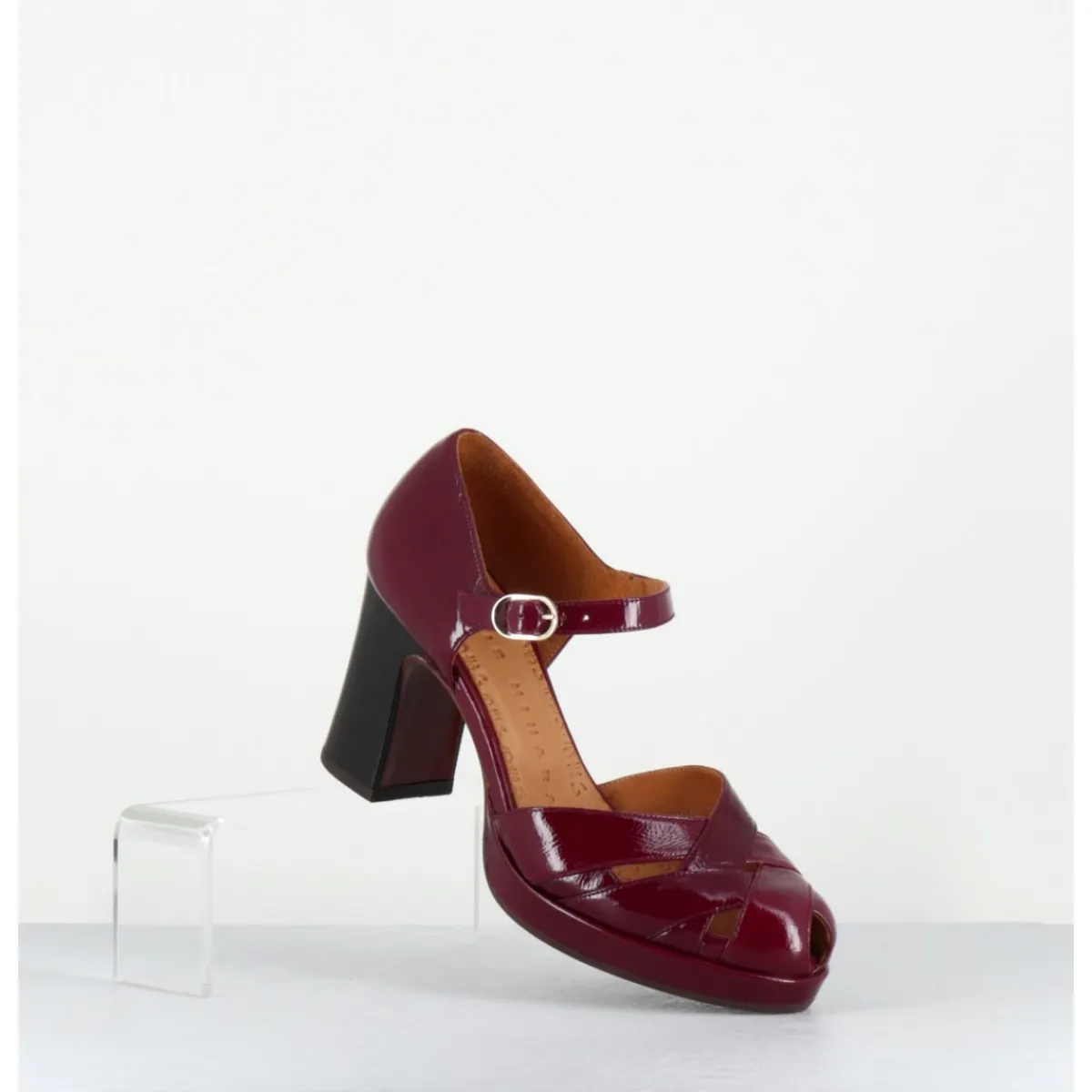 Chaussures^CHIE MIHARA Babies à talon en cuir vernis x ajouré - DEMIN SUCRE GRANATE BORDEAU