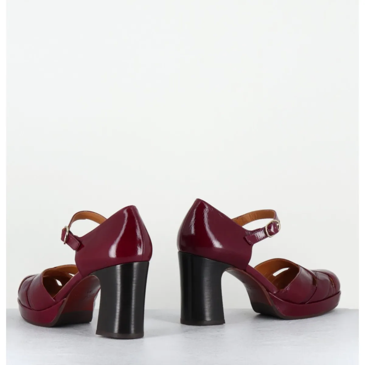 Chaussures^CHIE MIHARA Babies à talon en cuir vernis x ajouré - DEMIN SUCRE GRANATE BORDEAU