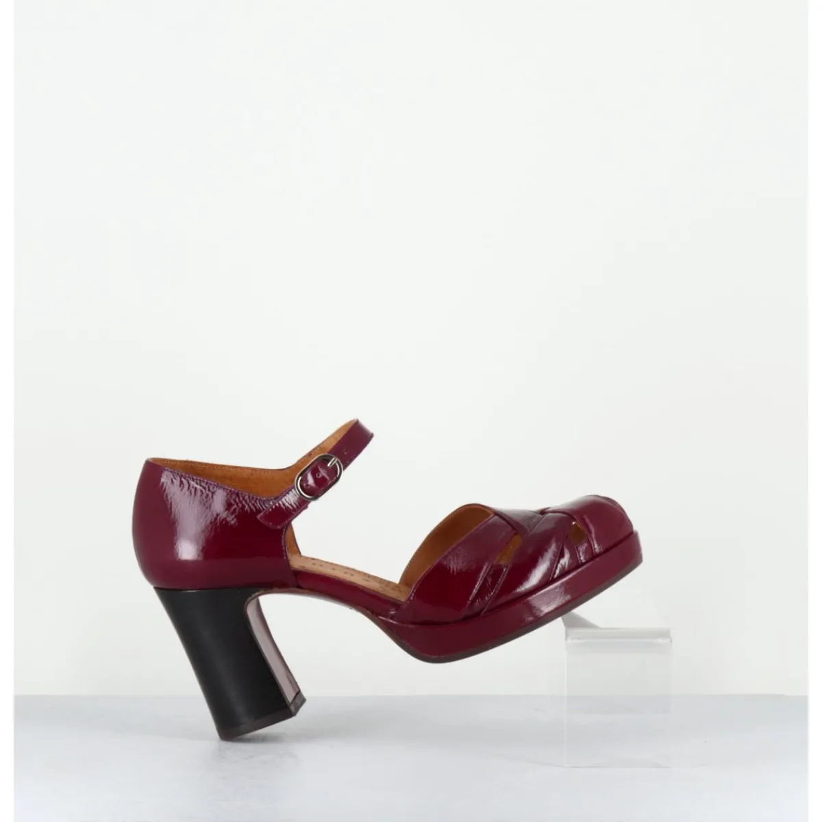 Chaussures^CHIE MIHARA Babies à talon en cuir vernis x ajouré - DEMIN SUCRE GRANATE BORDEAU