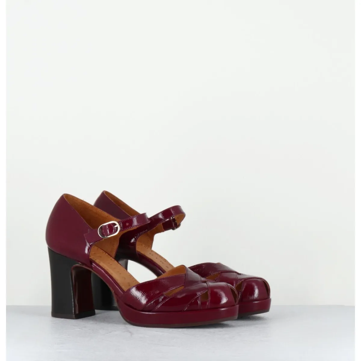 Chaussures^CHIE MIHARA Babies à talon en cuir vernis x ajouré - DEMIN SUCRE GRANATE BORDEAU