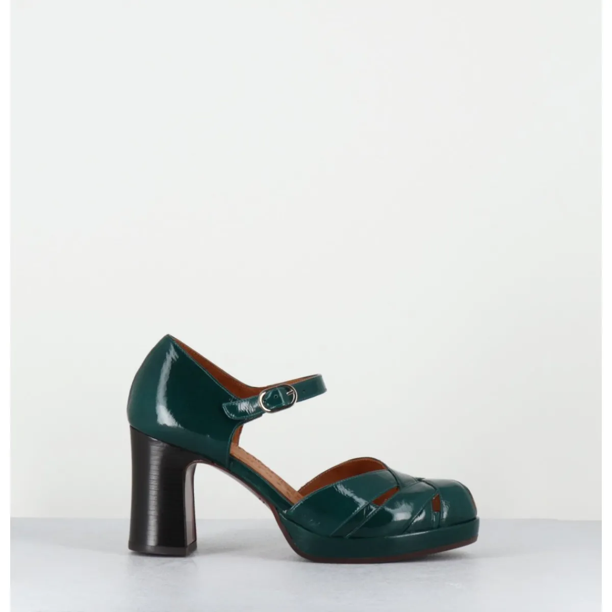 Chaussures^CHIE MIHARA Babies à talon en cuir vernis ajouré - DEMIN SUCRE FOREST VERT