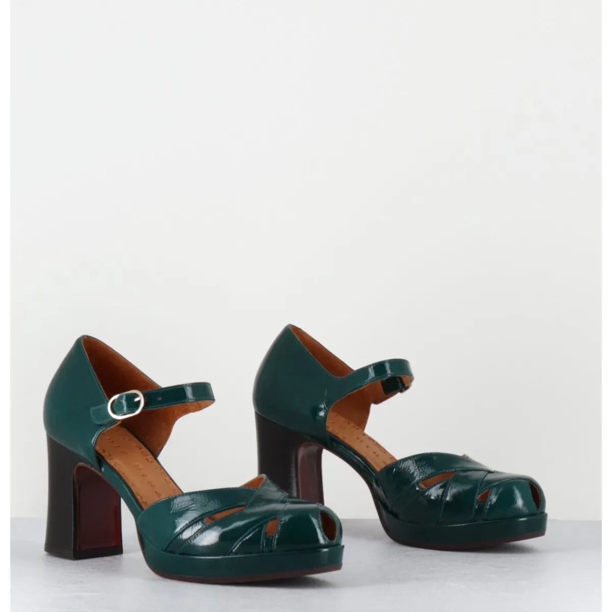 Chaussures^CHIE MIHARA Babies à talon en cuir vernis ajouré - DEMIN SUCRE FOREST VERT