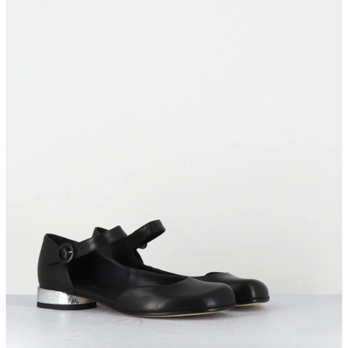 Chaussures^GARRICE LAB Babies asymétrique en cuir petit talon argent - MANI2 FULAR NERO NOIR