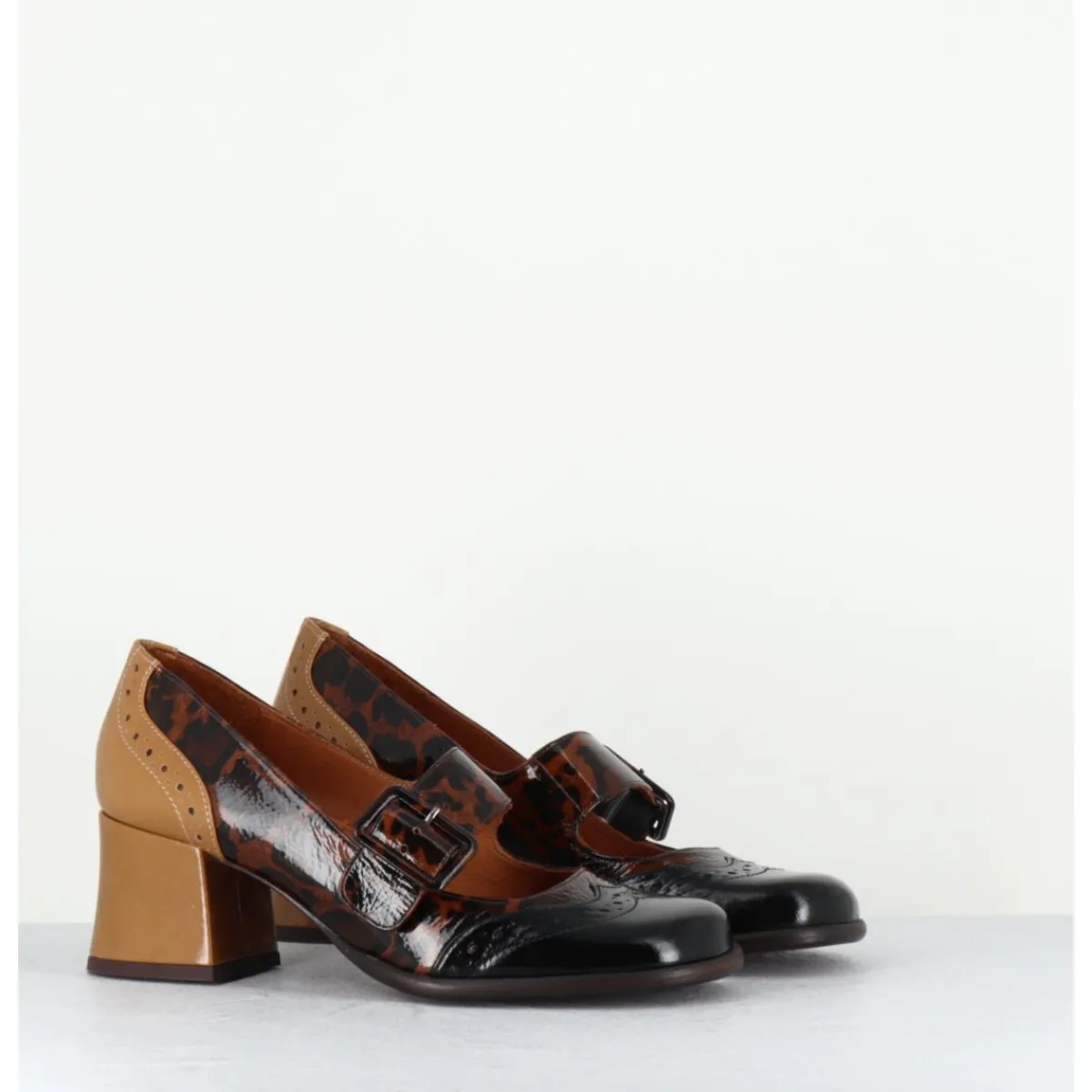Chaussures^CHIE MIHARA Babies petit talon cuir effet vernis léopard multi - MEYKO MASERATI NEGRO