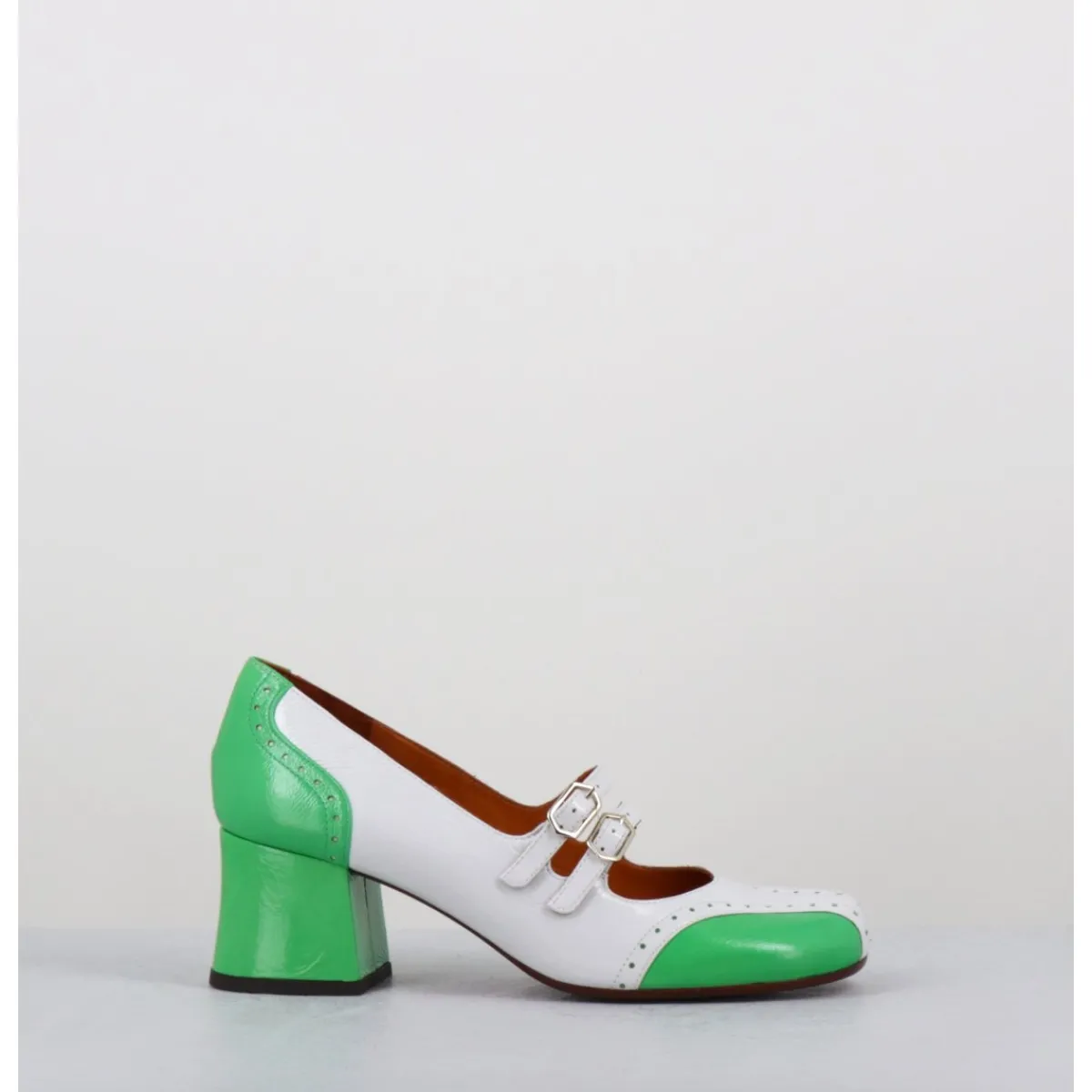 Chaussures^CHIE MIHARA Babies petit talon look vintage vernis blanc & vert - MAIME44 FERRARI BLANCO