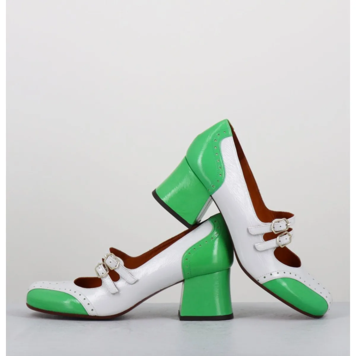 Chaussures^CHIE MIHARA Babies petit talon look vintage vernis blanc & vert - MAIME44 FERRARI BLANCO