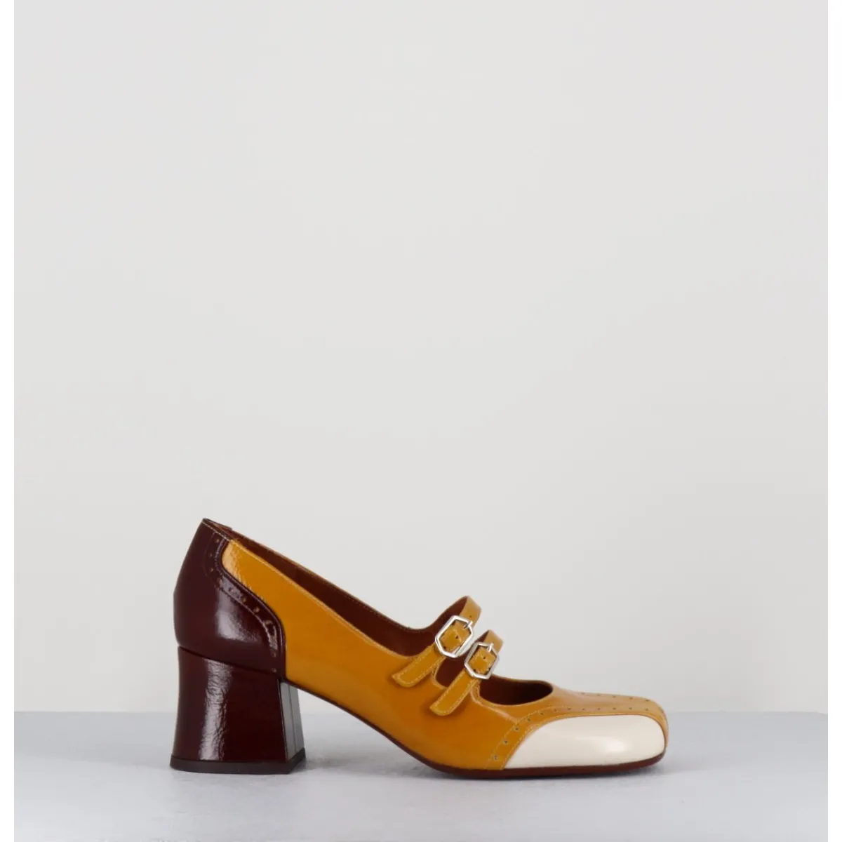 Chaussures^CHIE MIHARA Babies petit talon look vintage vernis multi jaune - MAIME44 FERRARI SUN