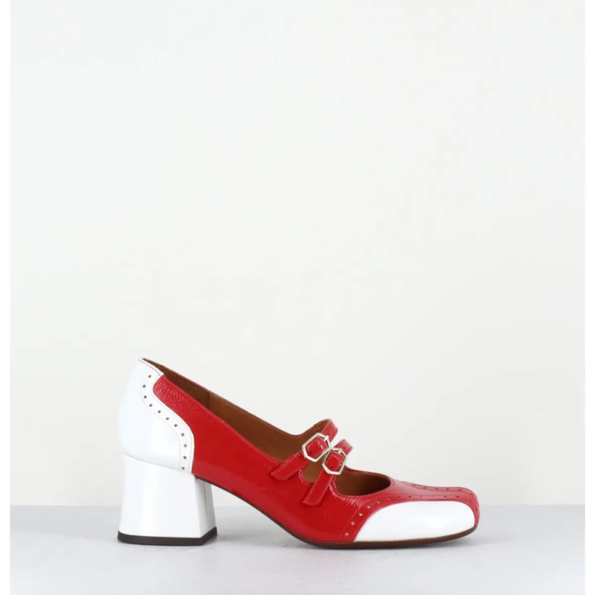 Chaussures^CHIE MIHARA Babies petit talon look vintage vernis rouge & blanc - MAIME44 FERRARI CHERRY