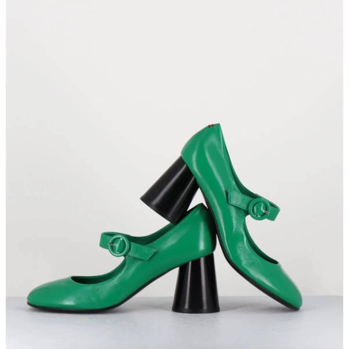 Chaussures^HALMANERA Babies rétro à talon en cuir & noir - ACE22 GLAZE MELA VERT