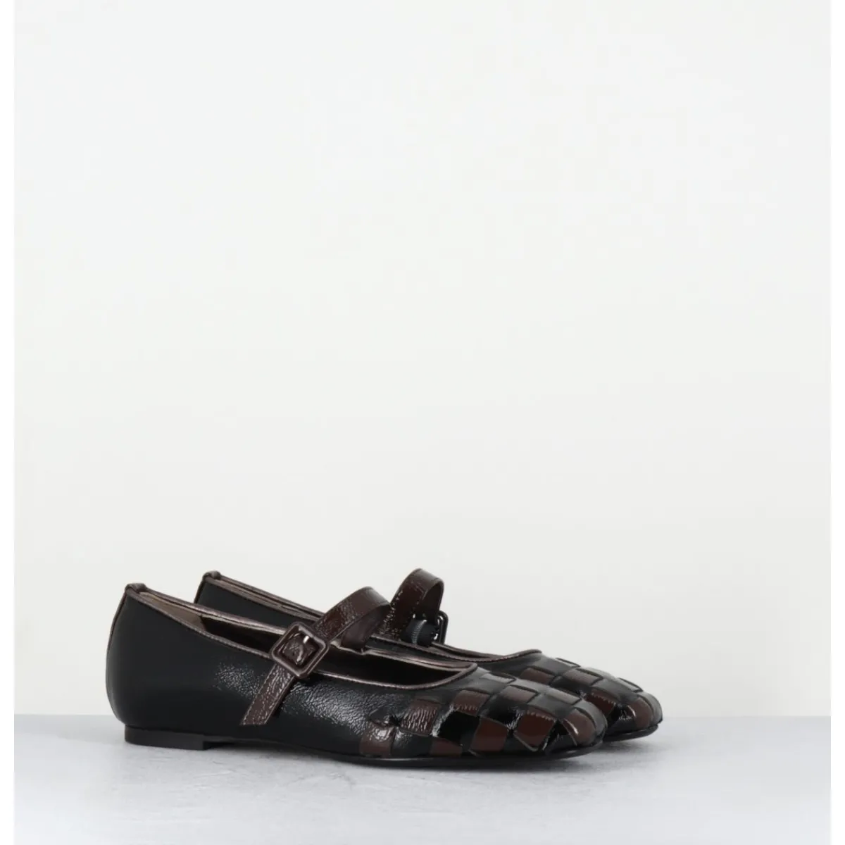 Chaussures | Ballerines^GARRICE LAB Ballerines damier à bride naplak noir & marron - NICOLA NAPLAK NERO