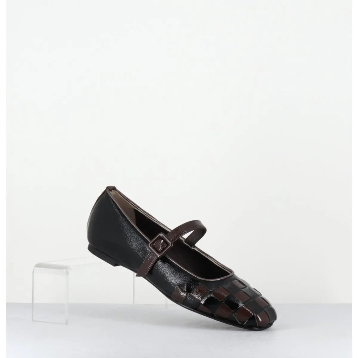 Chaussures | Ballerines^GARRICE LAB Ballerines damier à bride naplak noir & marron - NICOLA NAPLAK NERO