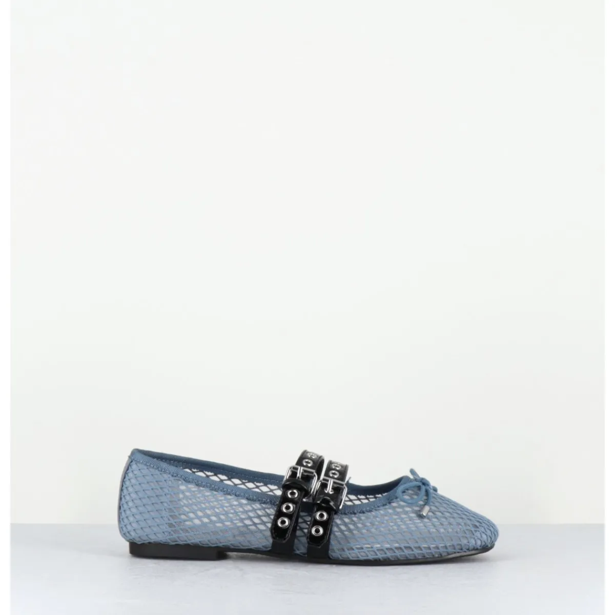 Chaussures | Ballerines^OA NON FASHION Ballerines en mesh jean & double brides en cuir noir - DIANA NET CELESTE BLEU