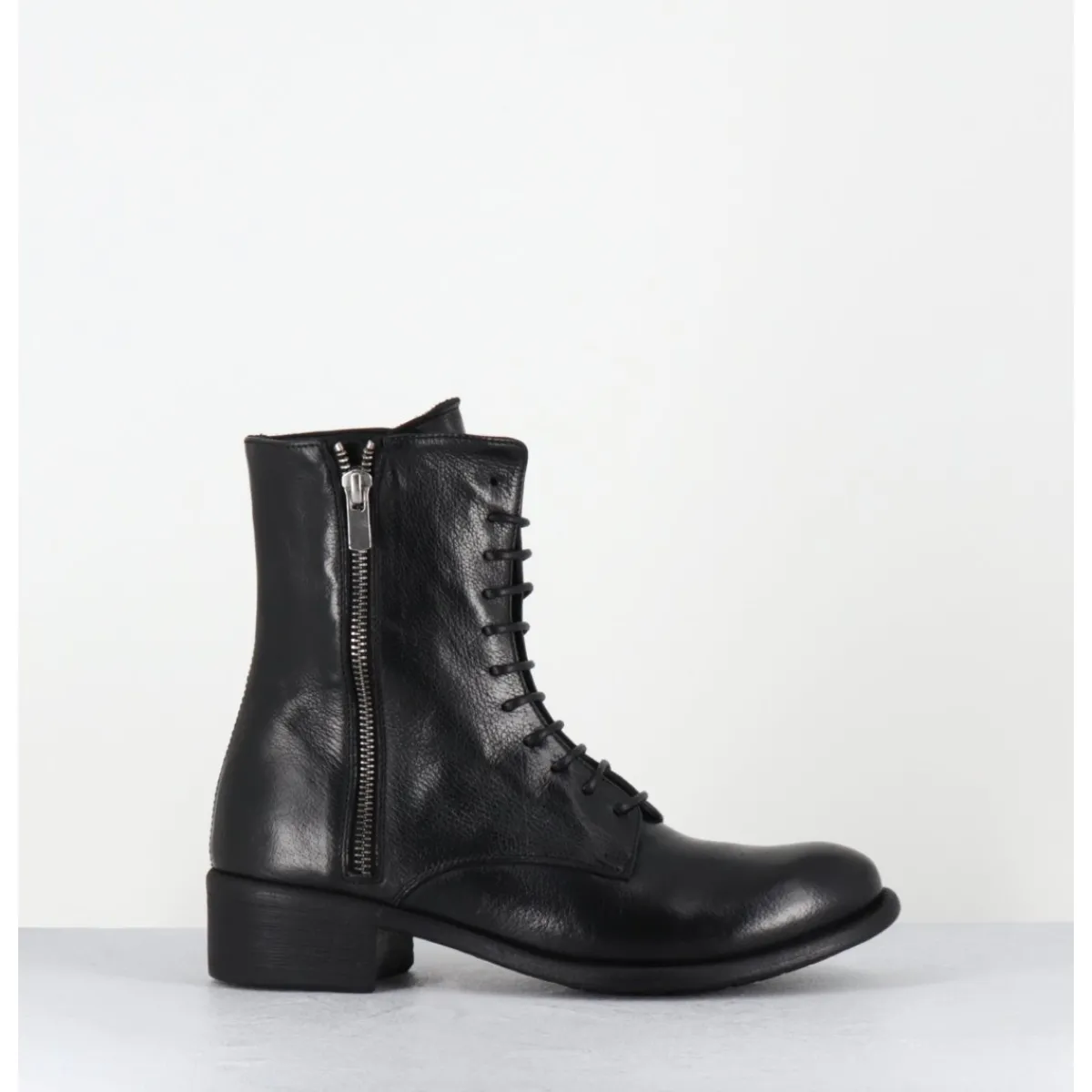 Boots^OFFICINE CREATIVE Boots à lacets en cuir zip extérieur - LISON CAOU063 NERO NOIR