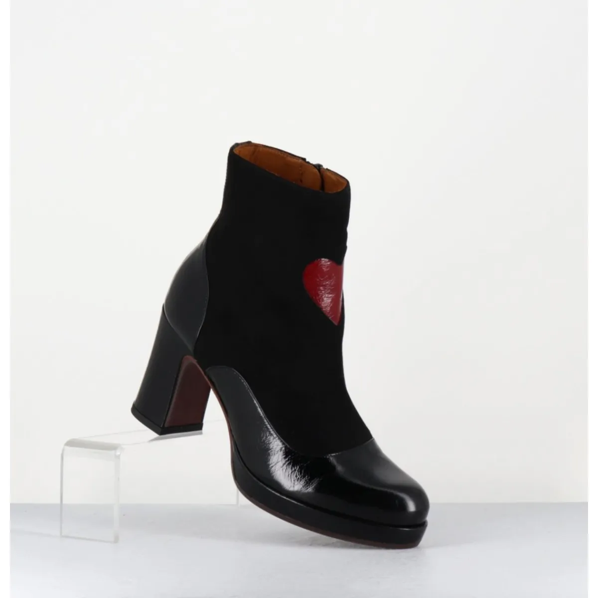 Boots^CHIE MIHARA Boots à talon en cuir & coeur rouge - DANLOV MASERATI NEGRO NOIR