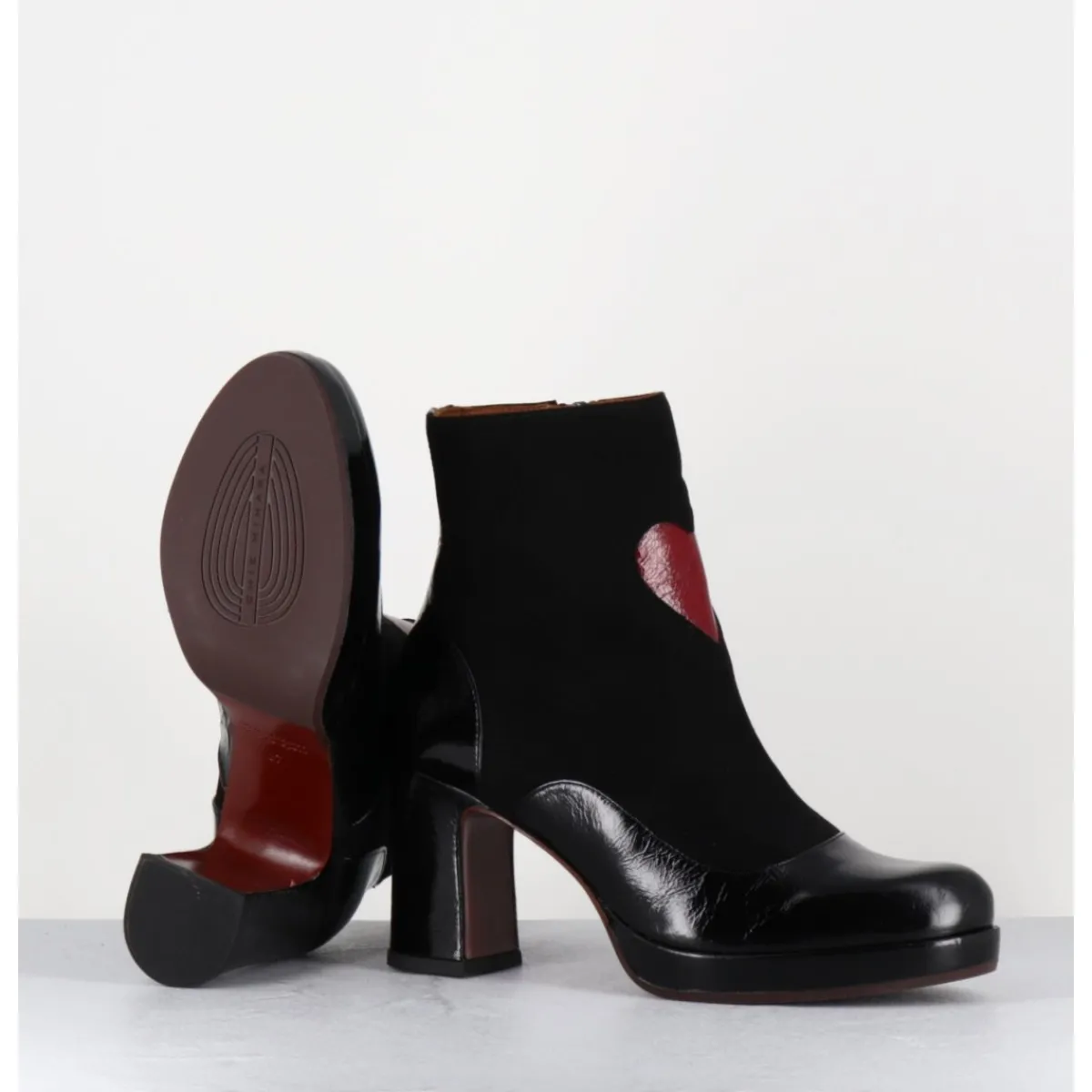 Boots^CHIE MIHARA Boots à talon en cuir & coeur rouge - DANLOV MASERATI NEGRO NOIR