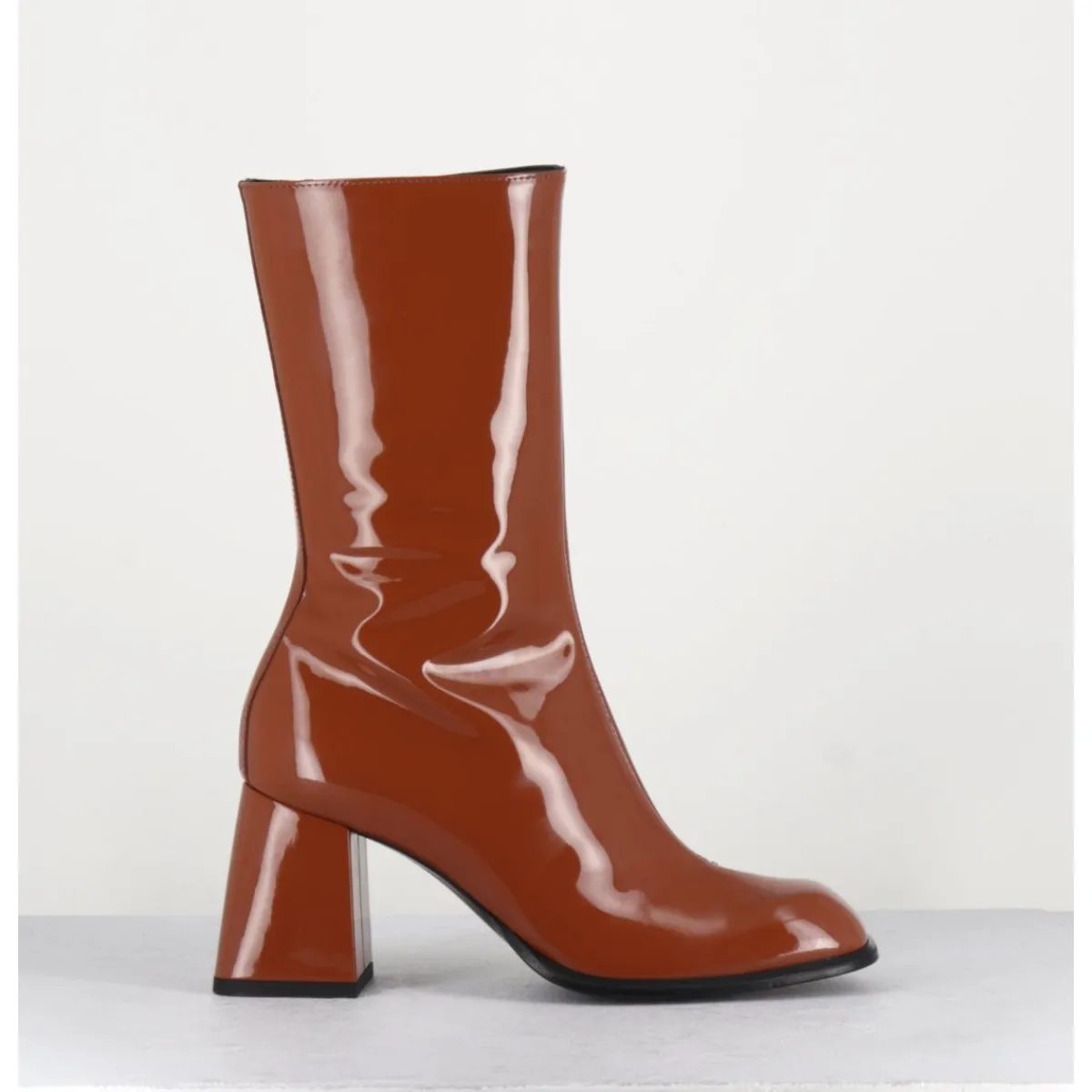 Boots^GARRICE LAB Boots à talon 70s en cuir vernis marron orangé - YA2240 CUOIO CAMEL