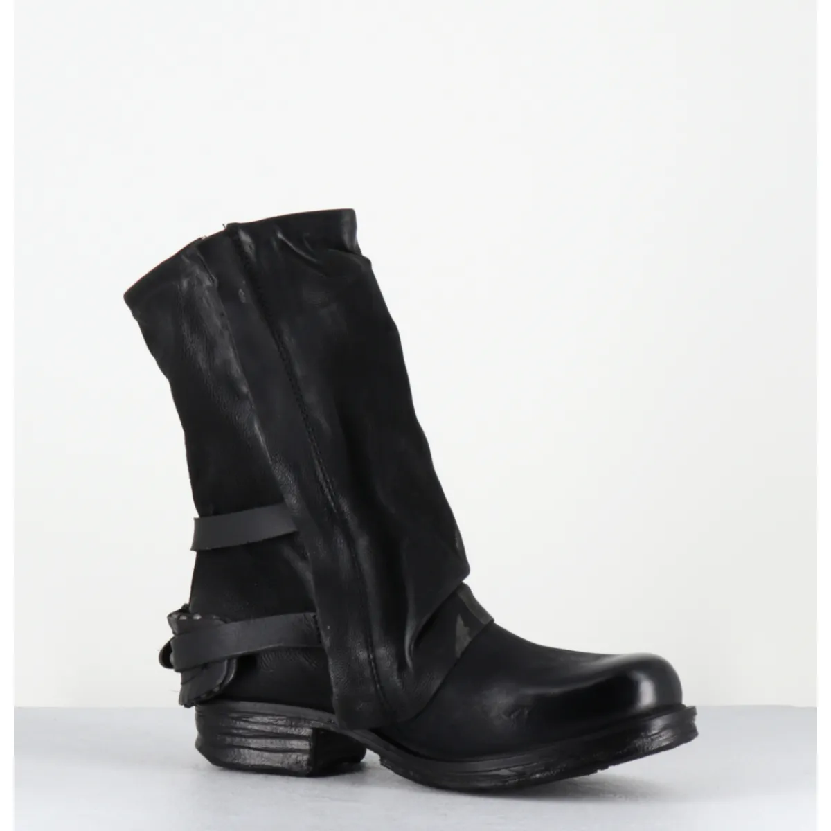 Boots | Bikers^A.S.98 Boots bikers cuir noir et doré double zip - A50238 NERO GOLD