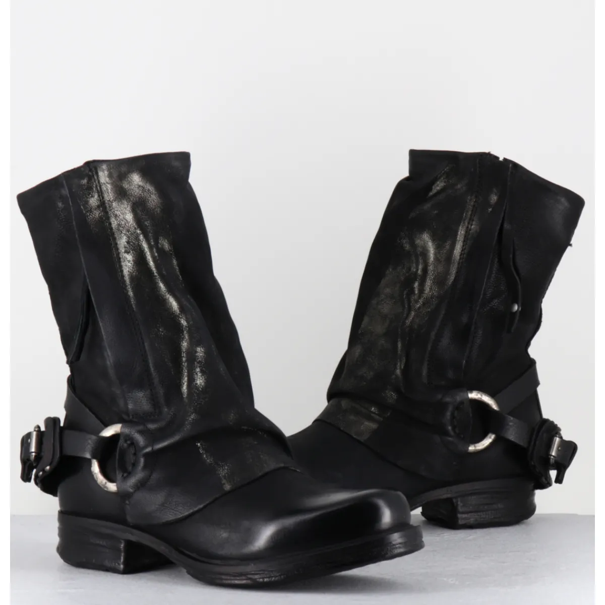 Boots | Bikers^A.S.98 Boots bikers cuir noir et doré double zip - A50238 NERO GOLD