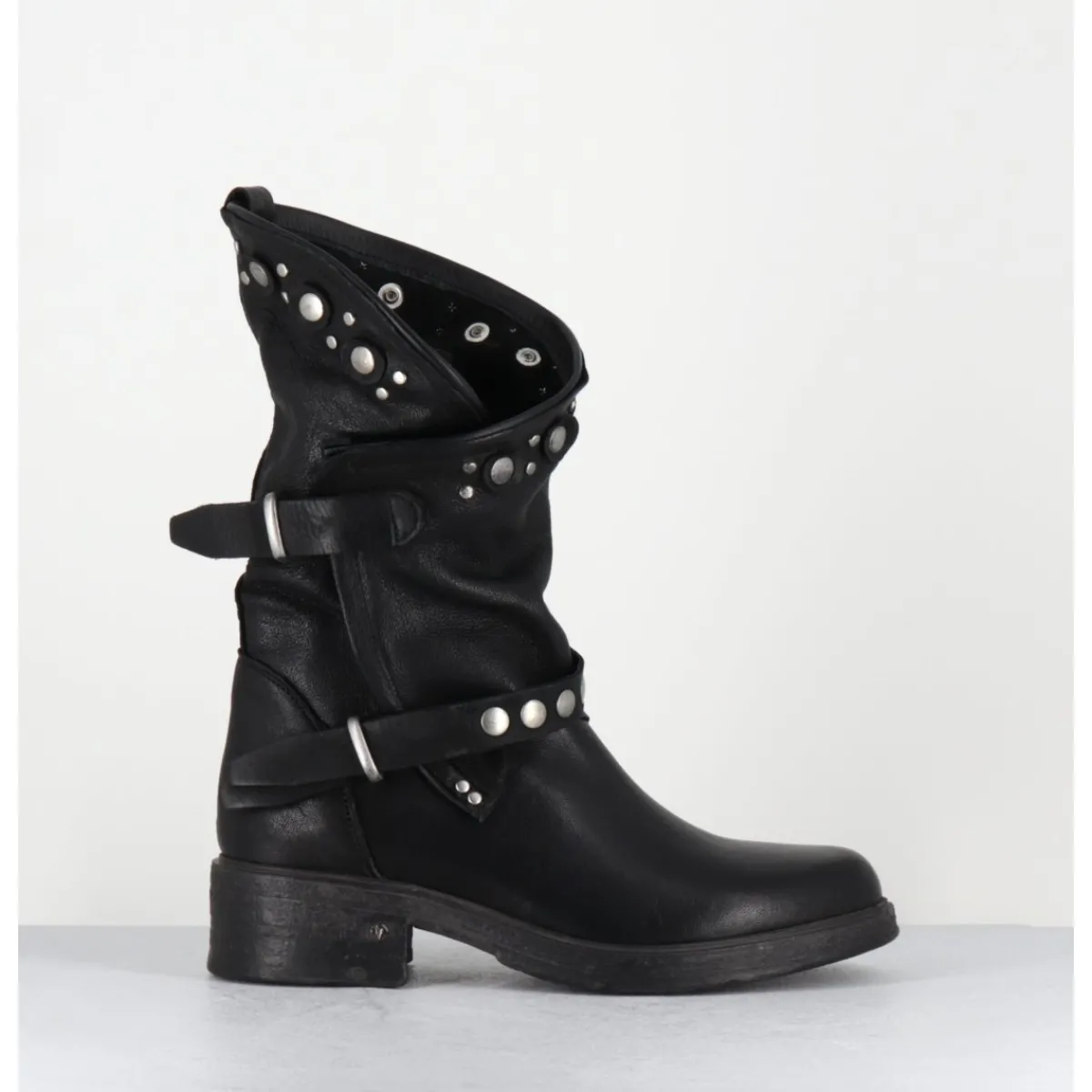 Boots^GARRICE LAB Boots bikers plates cuir & rivets - GOULA RAG NERO NOIR