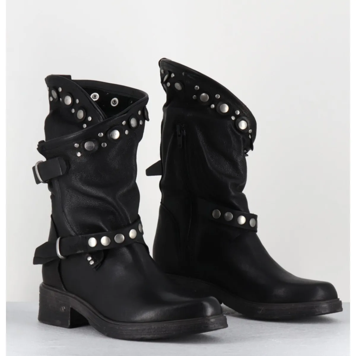 Boots^GARRICE LAB Boots bikers plates cuir & rivets - GOULA RAG NERO NOIR