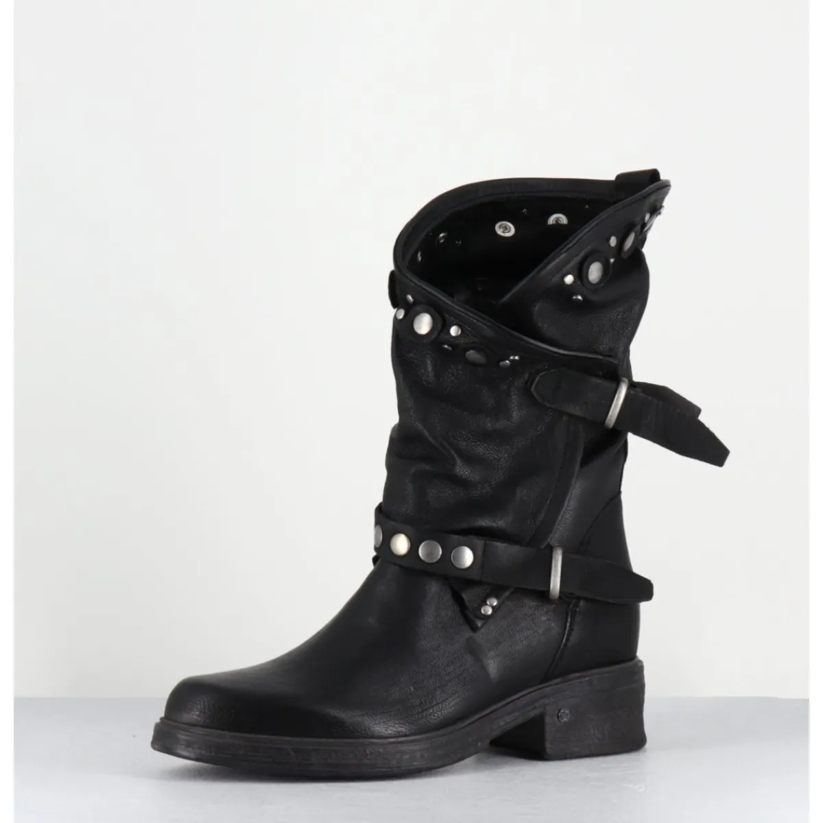 Boots^GARRICE LAB Boots bikers plates cuir & rivets - GOULA RAG NERO NOIR