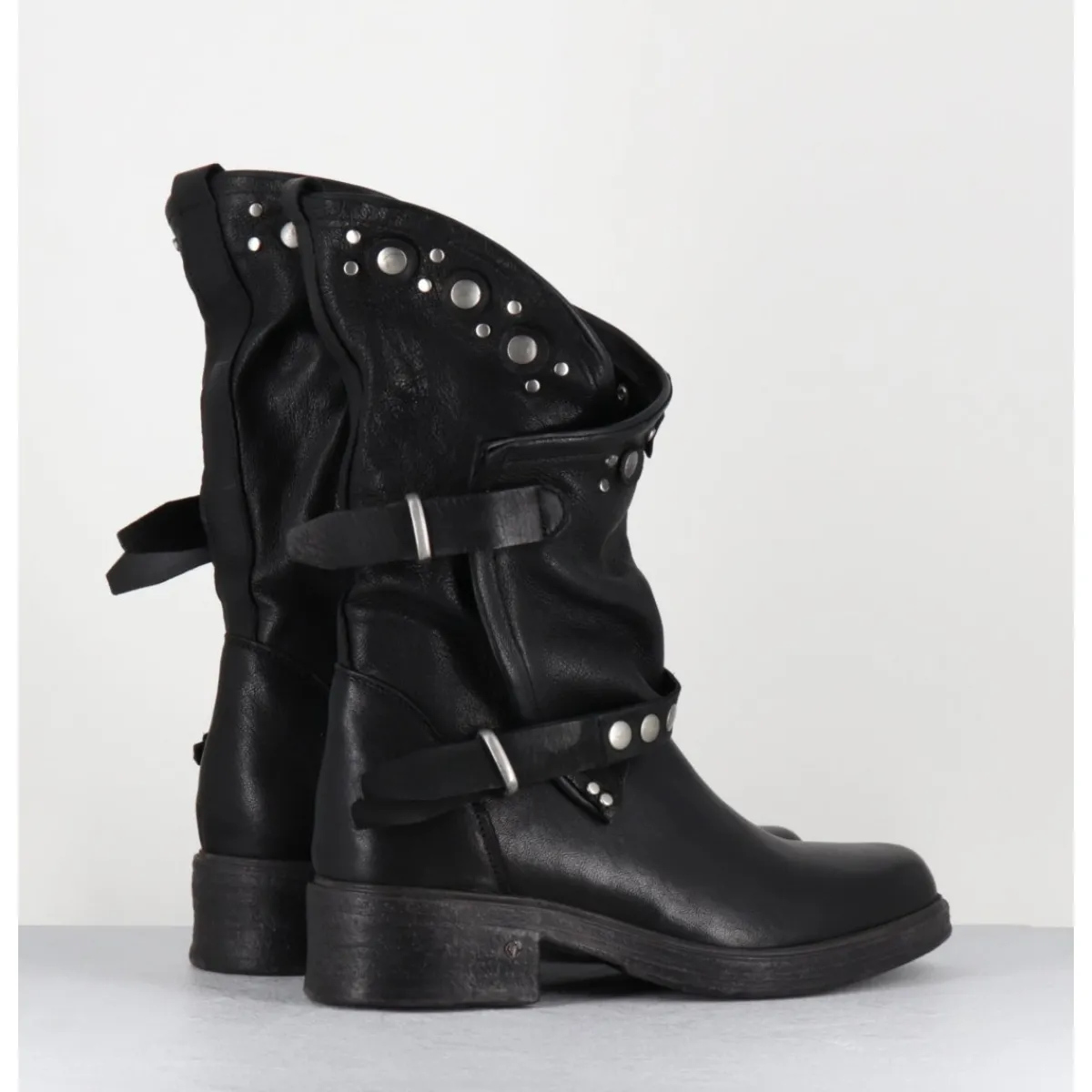 Boots^GARRICE LAB Boots bikers plates cuir & rivets - GOULA RAG NERO NOIR