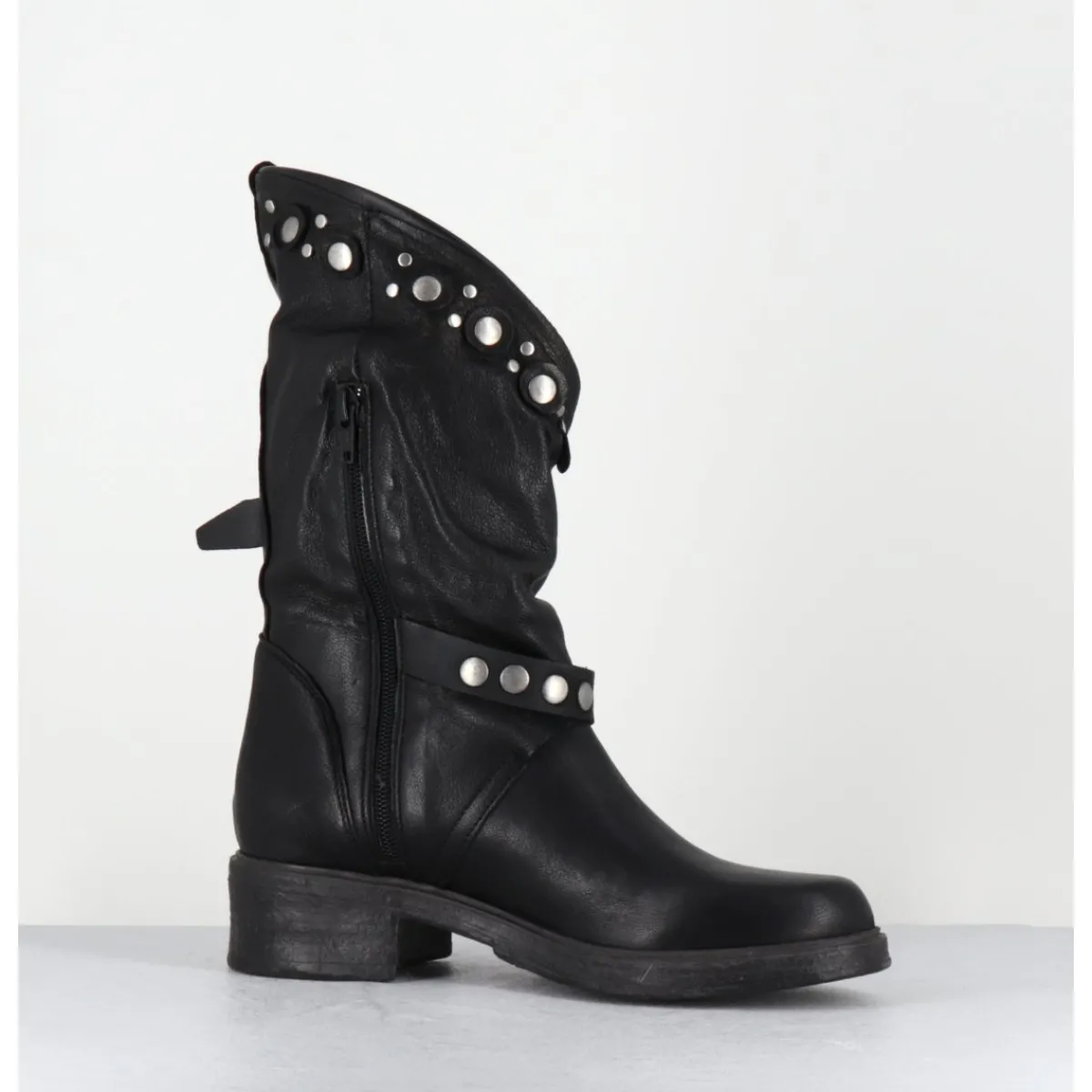 Boots^GARRICE LAB Boots bikers plates cuir & rivets - GOULA RAG NERO NOIR