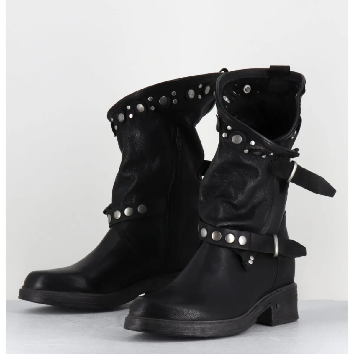 Boots^GARRICE LAB Boots bikers plates cuir & rivets - GOULA RAG NERO NOIR