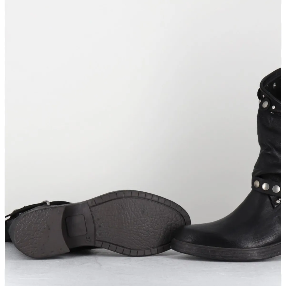 Boots^GARRICE LAB Boots bikers plates cuir & rivets - GOULA RAG NERO NOIR