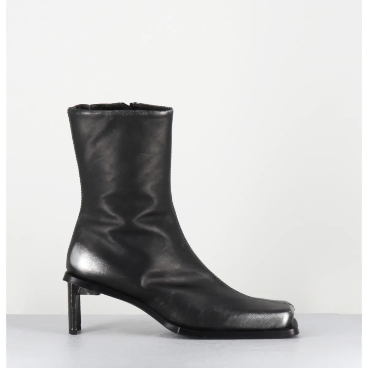 Boots^MIISTA Boots bout carré en cuir argent petit talon - BRENDA BRUSH METAL ANTHRACITE