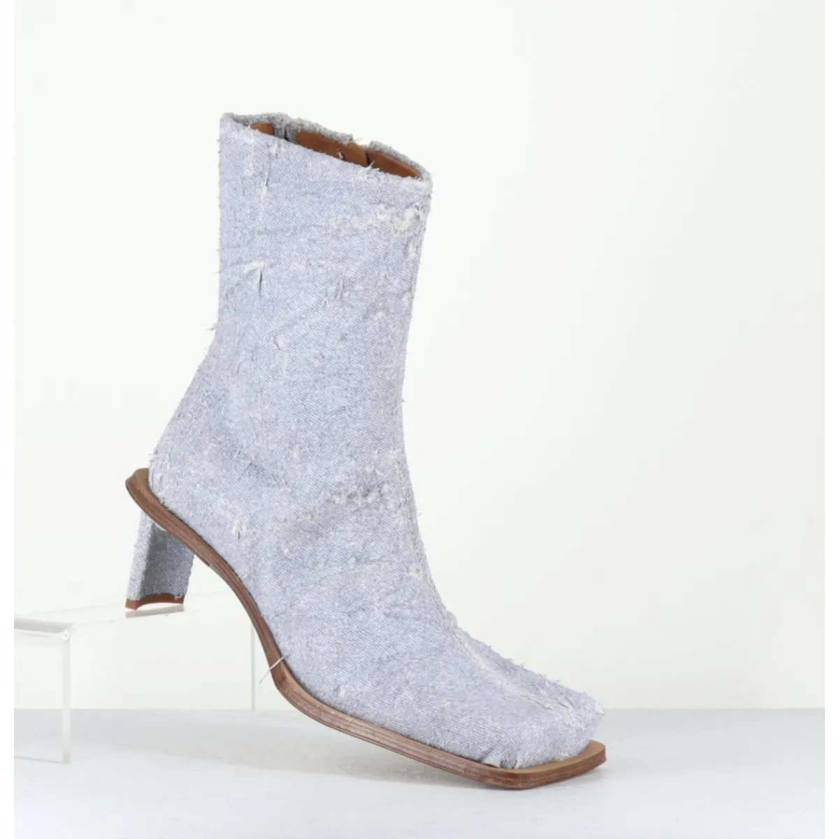 Boots^MIISTA Boots bout carré petit talon en cuir effet jean usé bleu - BRENDA DENIM BOOTS JEANS