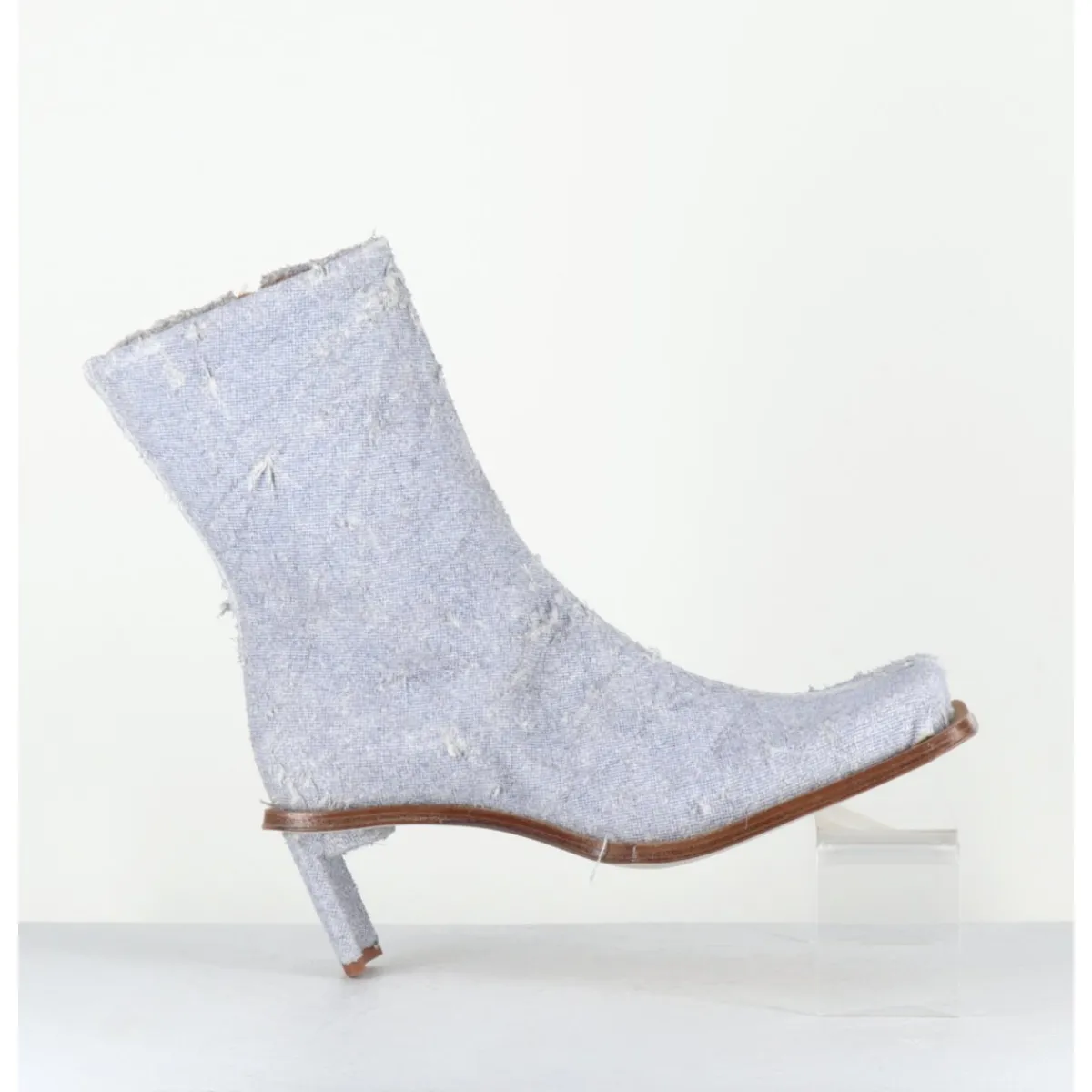 Boots^MIISTA Boots bout carré petit talon en cuir effet jean usé bleu - BRENDA DENIM BOOTS JEANS