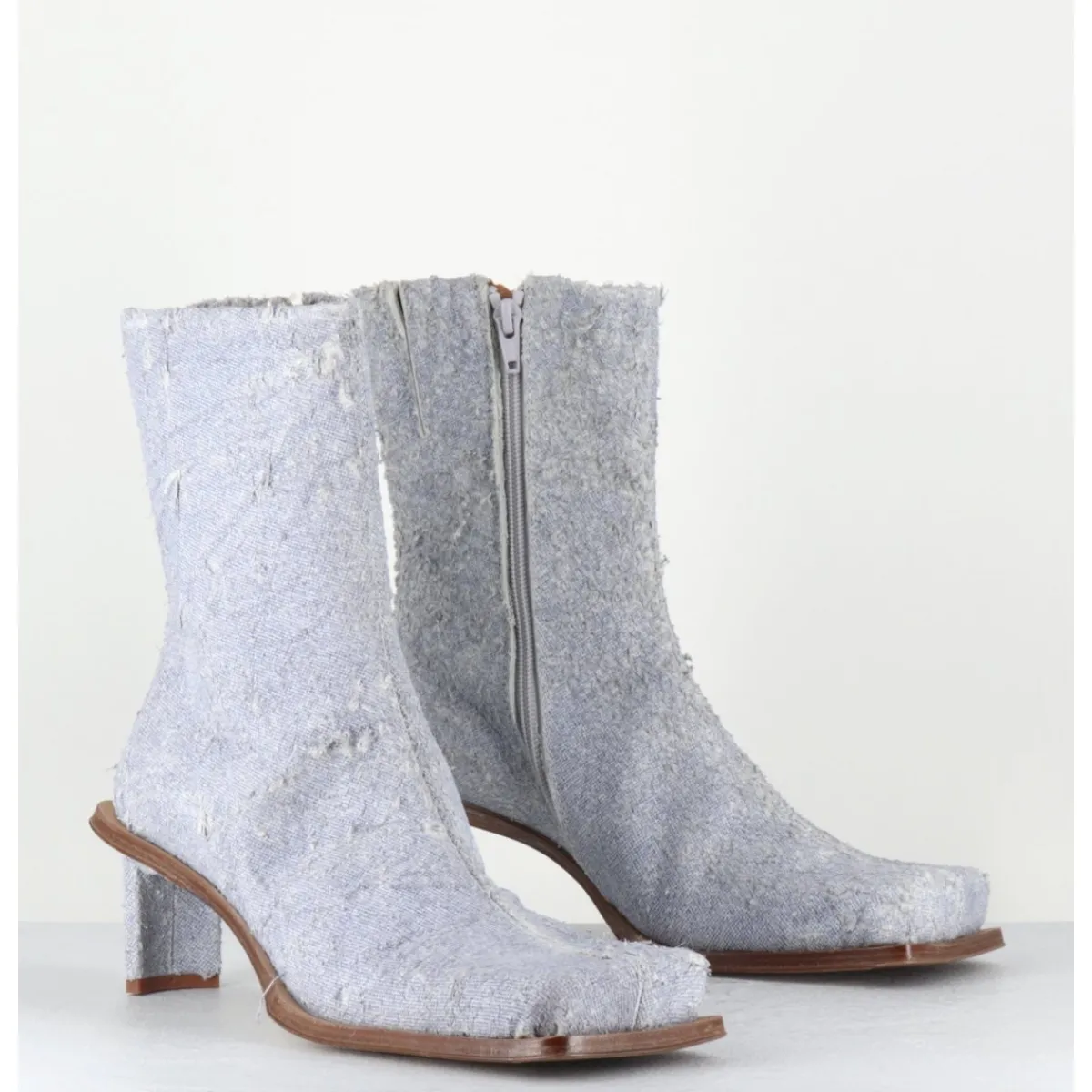 Boots^MIISTA Boots bout carré petit talon en cuir effet jean usé bleu - BRENDA DENIM BOOTS JEANS