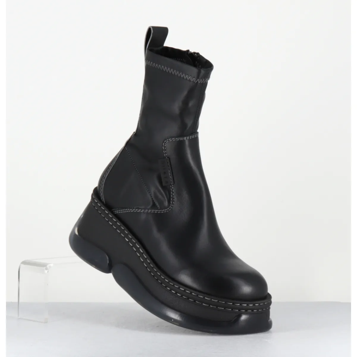 Boots | Plateformes^E8 BY MIISTA Boots bubble compensées en cuir stretch - KATTRIN BLACK GREY NOIR