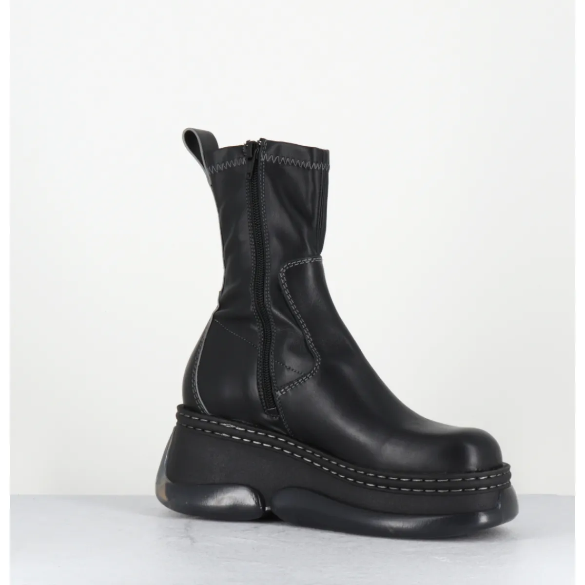 Boots | Plateformes^E8 BY MIISTA Boots bubble compensées en cuir stretch - KATTRIN BLACK GREY NOIR