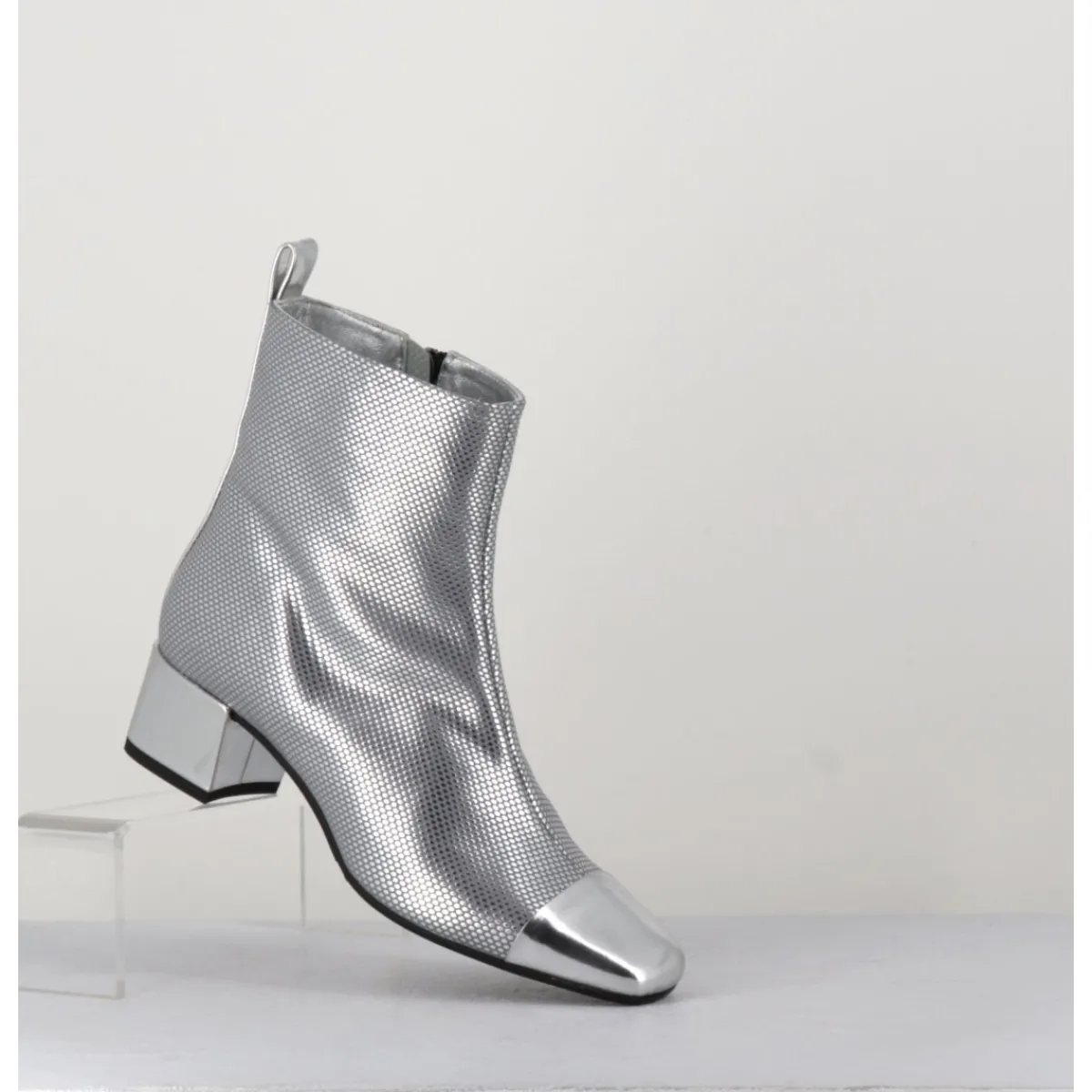 Boots^CAREL Boots en cuir gaufré détails miroir - ESTIME BIS ARGENT