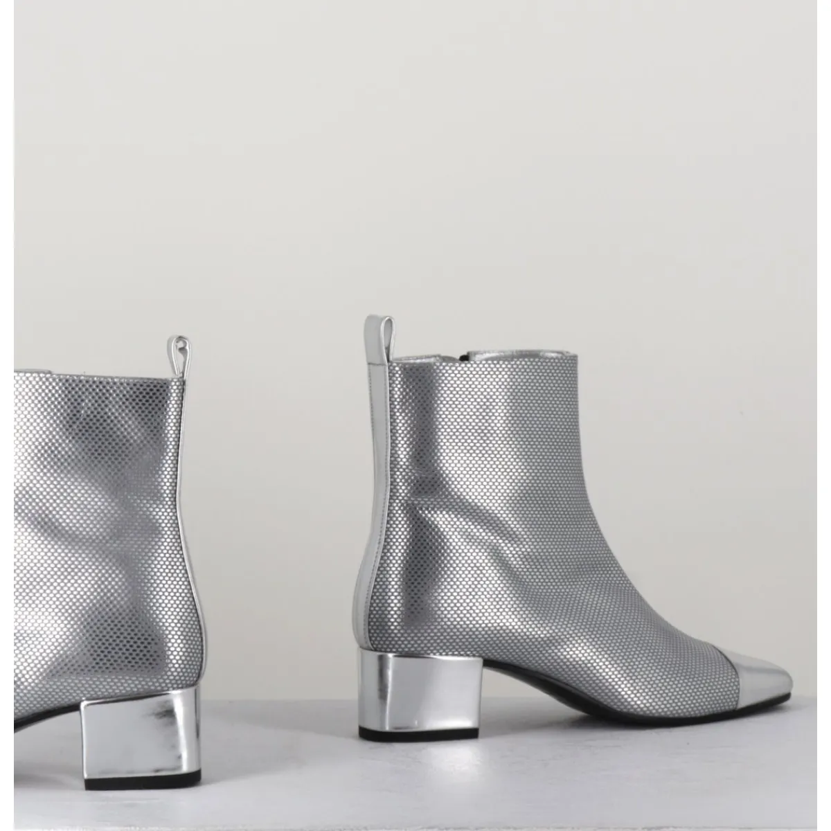 Boots^CAREL Boots en cuir gaufré détails miroir - ESTIME BIS ARGENT