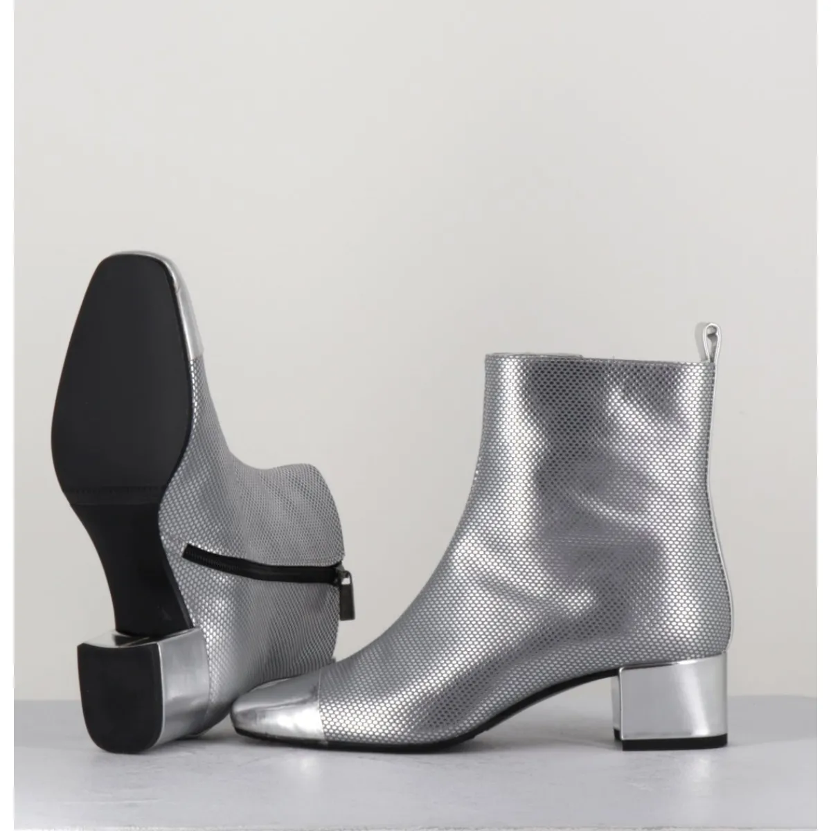 Boots^CAREL Boots en cuir gaufré détails miroir - ESTIME BIS ARGENT