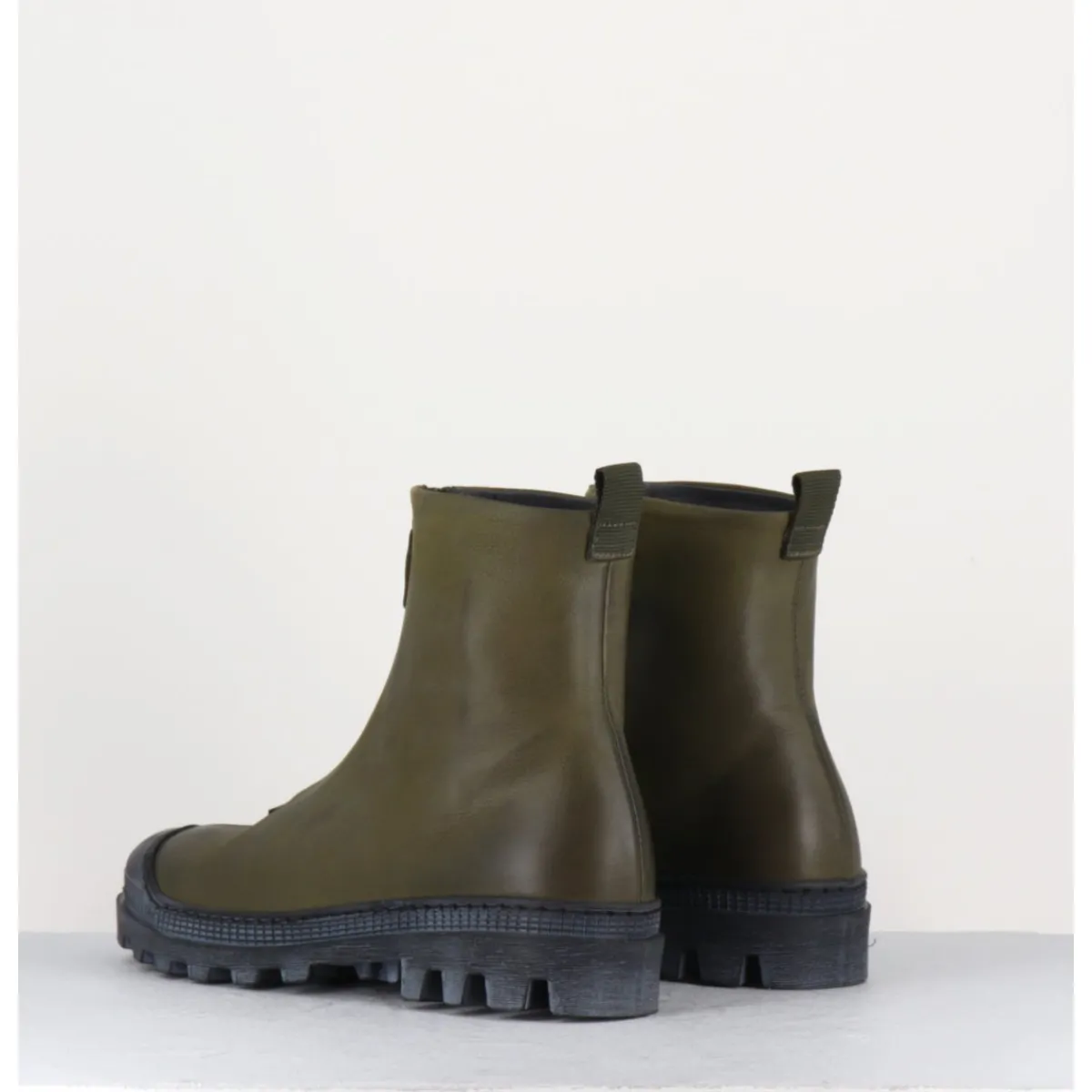 Boots^LOFINA Boots en cuir gras kaki avec zip central - I6-967 BOSCO KHAKI