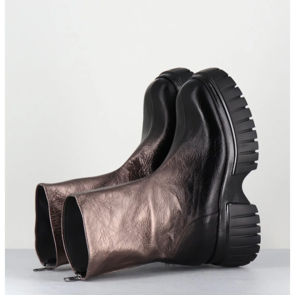 Boots^GARRICE LAB Boots en cuir métallisé semelle épaisse - MELIA1 PEGASUS BRONZO BRONZE