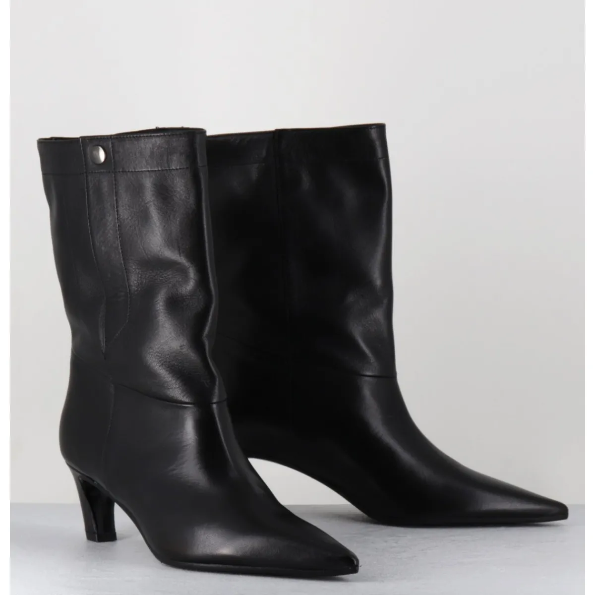 Boots^THEA MIKA Boots en cuir bout pointu à pression - TMC451B NATUR NERO NOIR