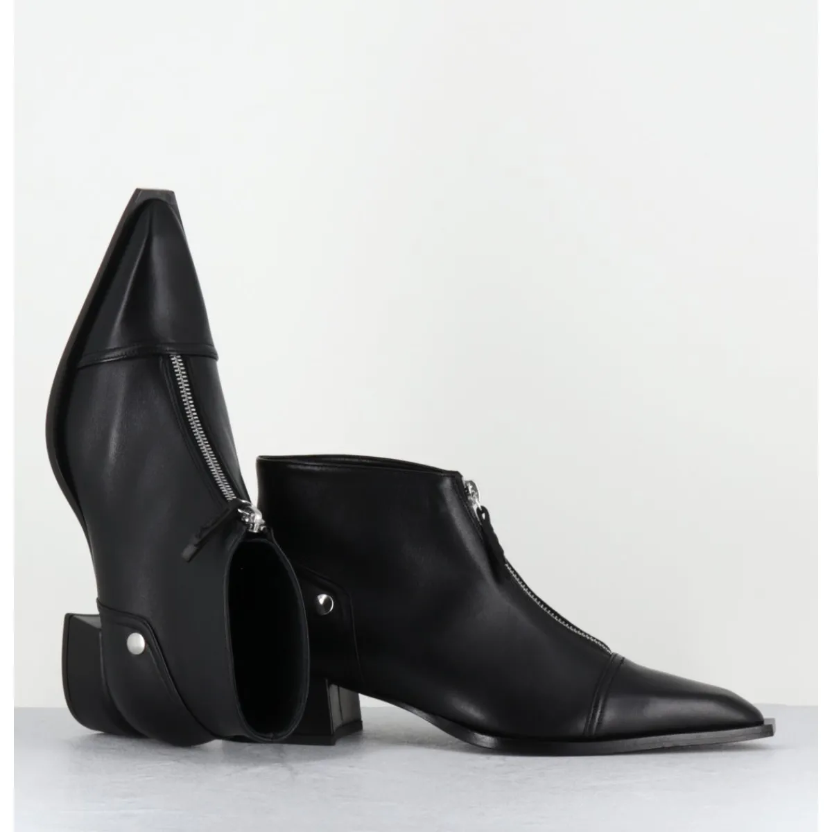 Boots^GARRICE LAB Boots en cuir bout pointu & zip central - INE25 NAPPA NERO NOIR