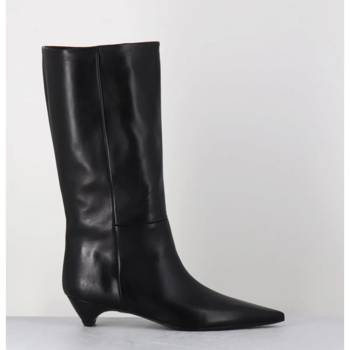 Boots^THEA MIKA Boots en cuir bout pointu petit talon conique - TMC280B NATUR NERO NOIR