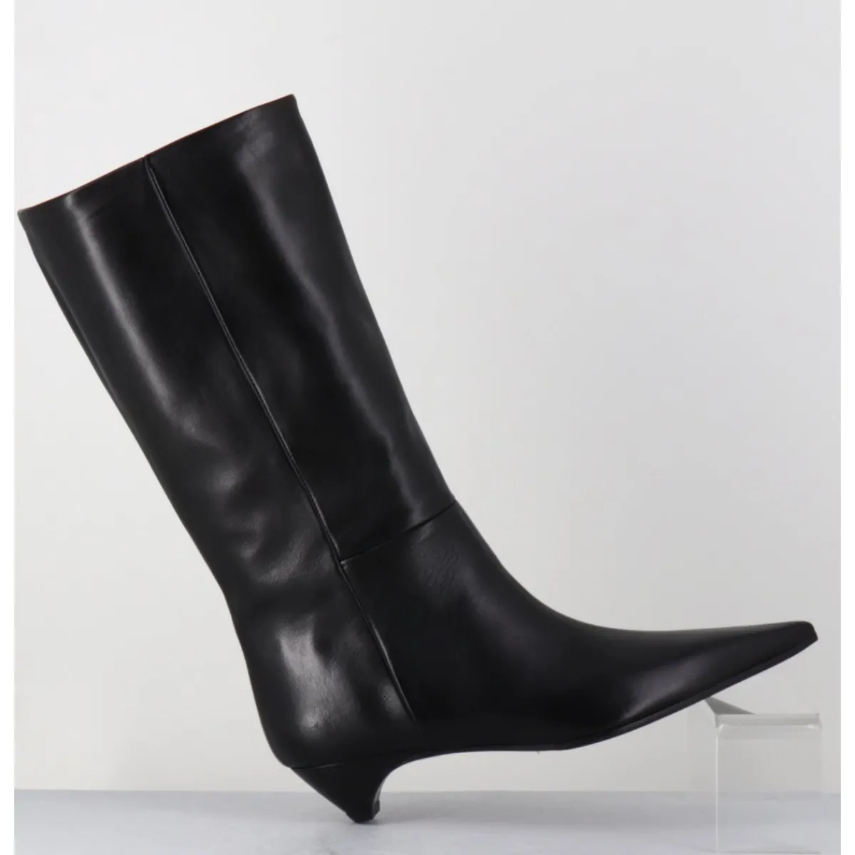 Boots^THEA MIKA Boots en cuir bout pointu petit talon conique - TMC280B NATUR NERO NOIR