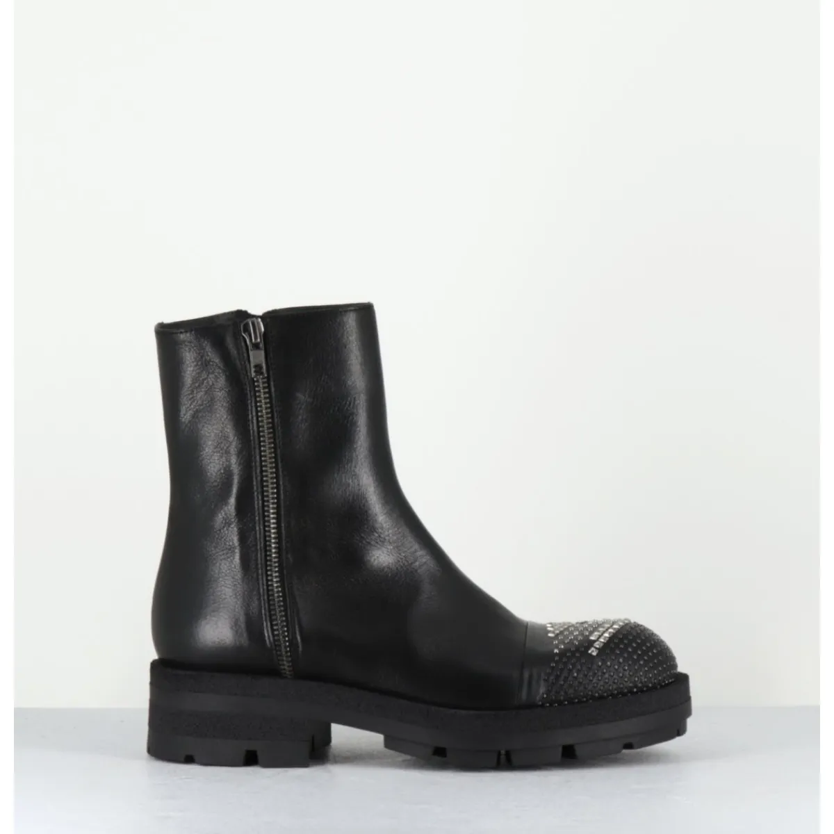 Boots^GARRICE LAB Boots en cuir double zip & bout clouté - BRANDO SIENA NERO NOIR