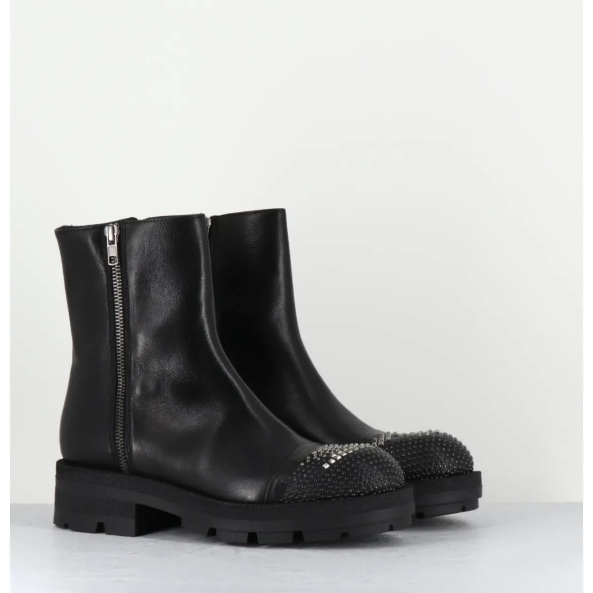 Boots^GARRICE LAB Boots en cuir double zip & bout clouté - BRANDO SIENA NERO NOIR