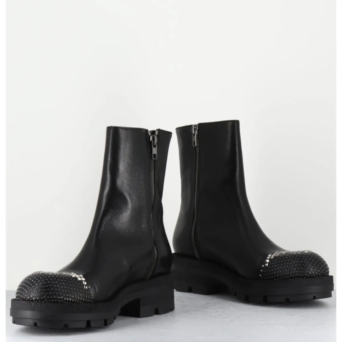 Boots^GARRICE LAB Boots en cuir double zip & bout clouté - BRANDO SIENA NERO NOIR