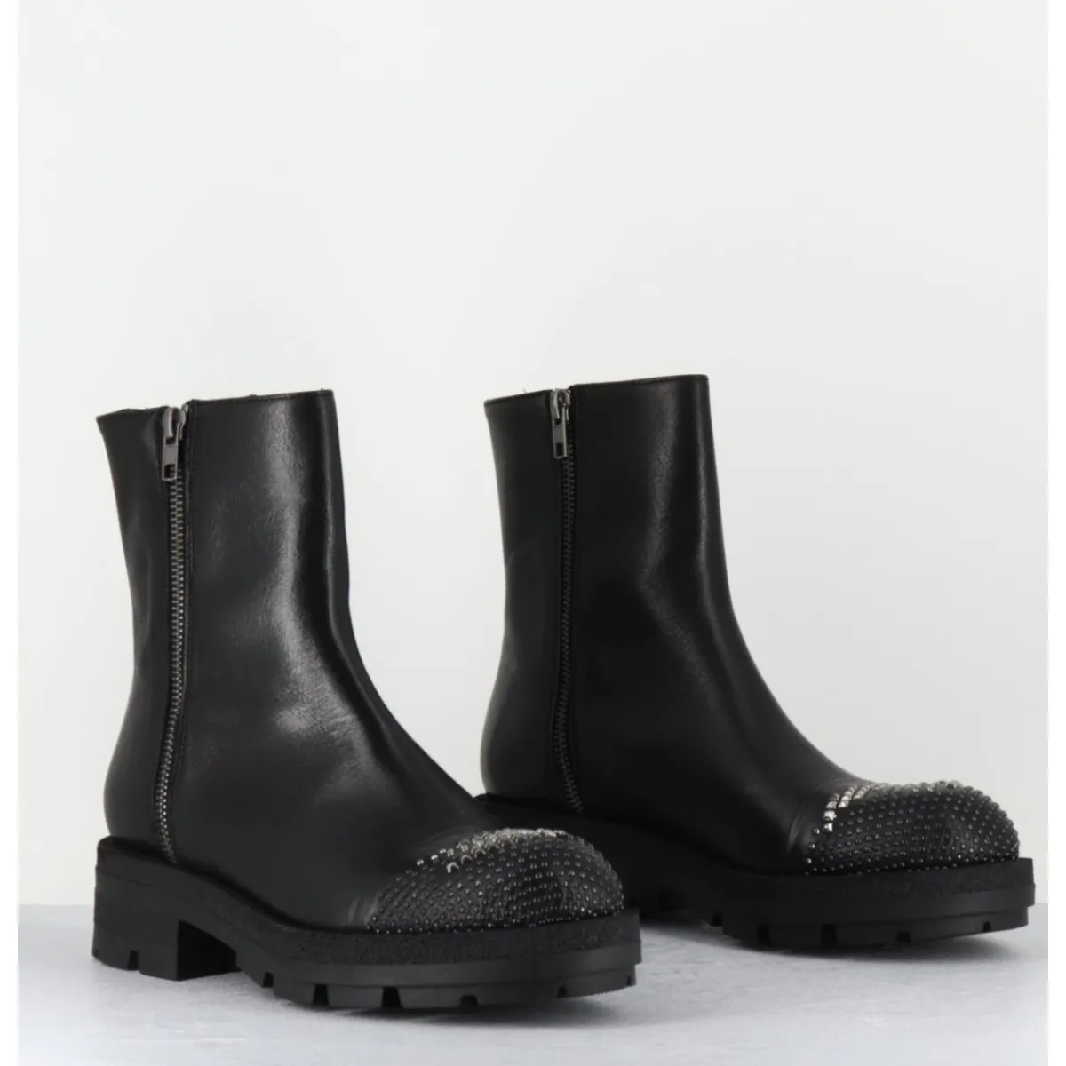 Boots^GARRICE LAB Boots en cuir double zip & bout clouté - BRANDO SIENA NERO NOIR